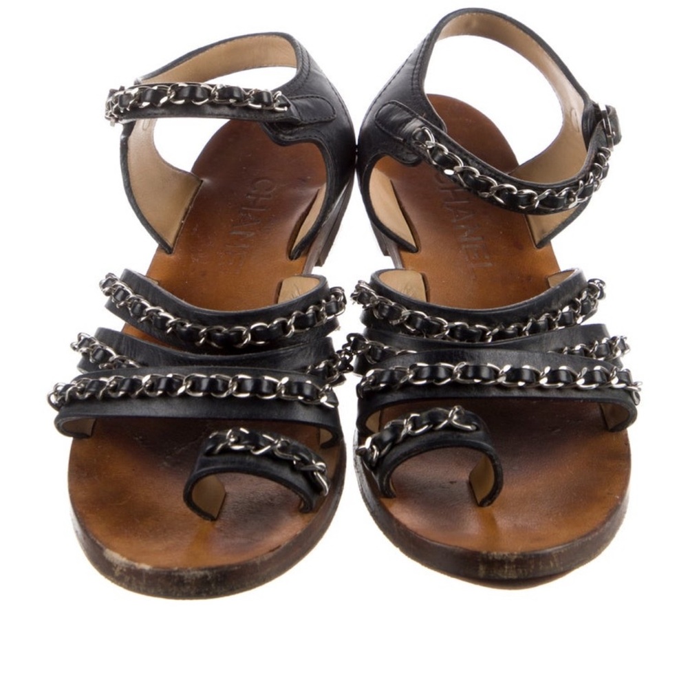 Chanel Leather Chain-Link Accents Gladiator Sandals Size 36 1/2 - Picture 3 of 5